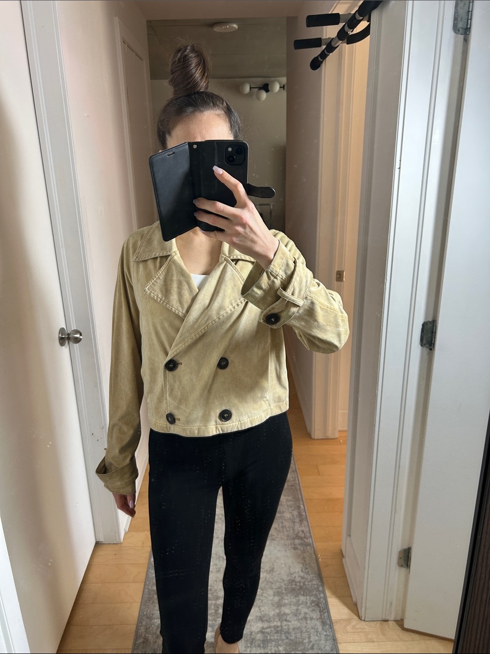ZARA Cropped Faux Suede Trench Coat XS – Boxy Loose Fit, Chic Jacket - Picture 3 of 6